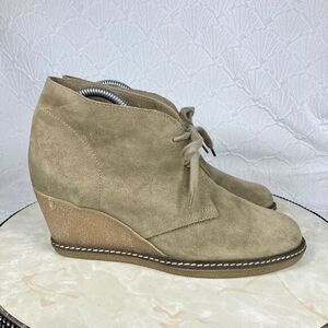 J. Crew Lace Up Ankle Wedge Booties Size 9 Tan Suede Comfort Desert Preppy Boots
